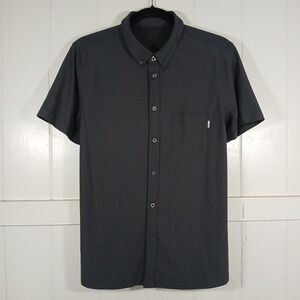 Vuori Shirt Ace Knit Button Down Pocket Men's Medium Charcoal Gray Short Sleeve